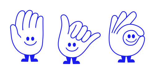 Vector line simple illustrations, hands and gesture in outline style, sticker gesture, print and poster design, funny mascot