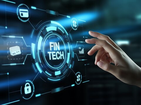 Futuristic financial technology interface interaction