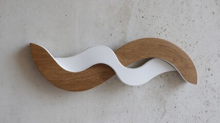 Logo design with white and wood color scheme, featuring irregular oval wooden plate and linear wall decoration, wave-shaped relief edge, suitable for brand identity or wedding events.