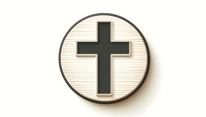 Obraz premium Minimal Christian cross icon drawn with subtle wooden lines and placed on white background for peaceful spiritual themes