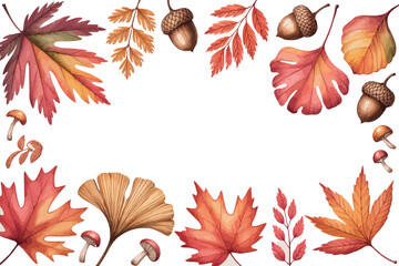  A warm and inviting frame composed of various autumn leaves in rich red, orange, and brown hues