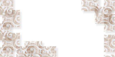 Old wooden frame with blank paper texture and vintage floral border decoration