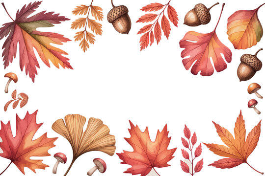  A warm and inviting frame composed of various autumn leaves in rich red, orange, and brown hues