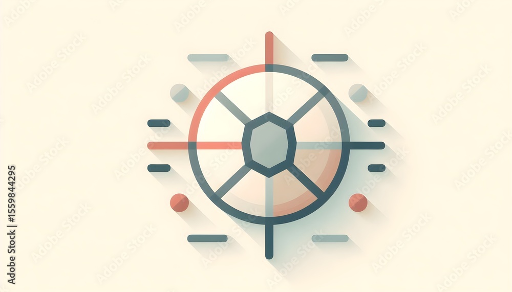 Poster sport symbol showing abstract minimalist football with angular lines and modern layout on soft toned