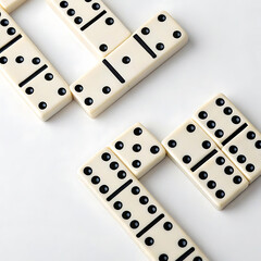 Classic Dominoes Game Pieces Arranged on White Background