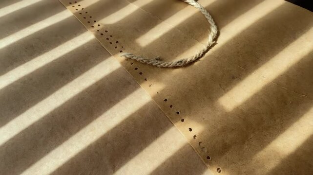 Sunlit Brown Paper Bag with Rope Handle in Rustic Setting