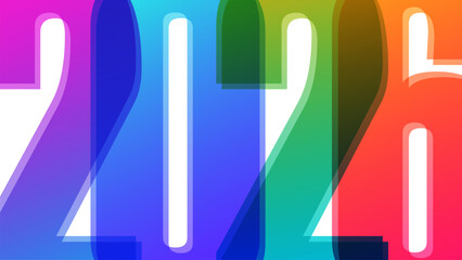 2026 New Year Banner. Colorful graphic design with vibrant gradients for 2026 year holiday greetings and invitations. Vector illustration.