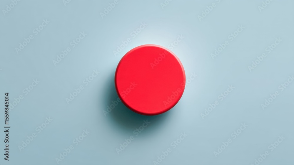 Poster bright red circle on light blue background with soft shadow effect
