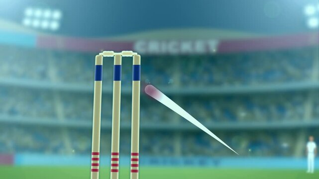 Test Cricket Match Intro, Cricket match playing between two team in a stadium at night with flood light, cheering audience - Animation, Cricket promo, Digital motion graphic, Bowling, Batting