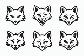 Obraz premium set of six stylized fox head vector icons for logo, branding, mascot and wildlife-themed graphic design projects