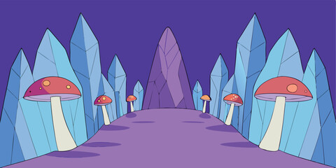 Spring landscape vector illustration with colorful flowers and trees