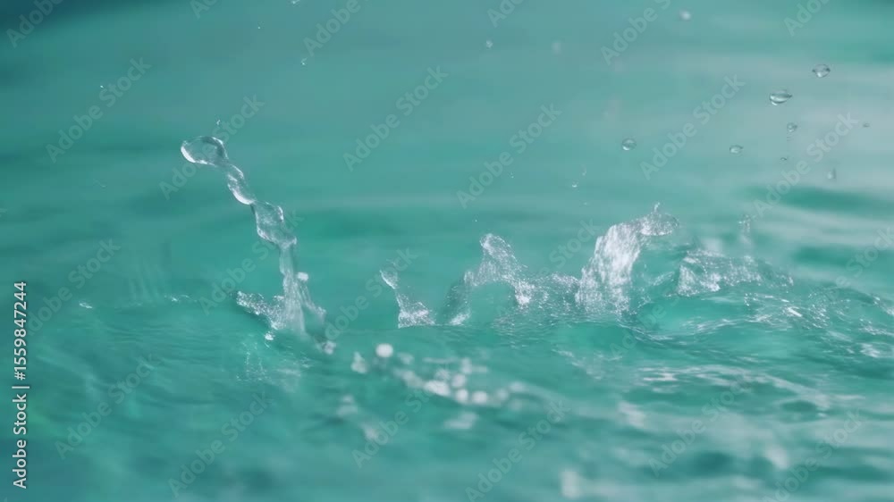 Aufkleber close-up of droplets creating splashes in calm turquoise water, capturing the serenity and fluidity 