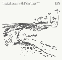 A Beautiful Tropical Beach Scene Depicted with Palm Trees A Minimalist Illustration
