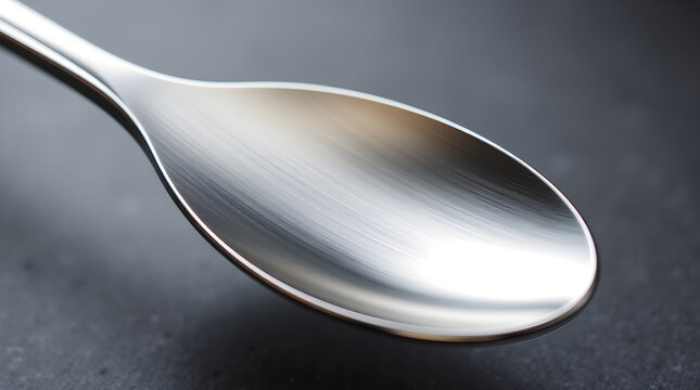 Empty spoon resting on dark gray surface reflecting light