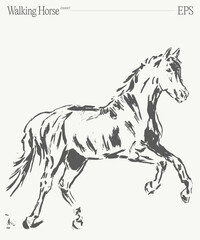 An Elegant Sketch Depicting a Majestic Walking Horse in Motion, Capturing its Essence and Beauty