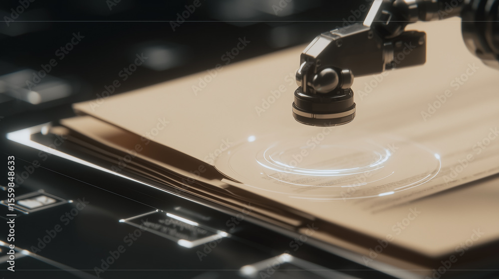 Poster precision robotics: a robotic arm delicately positions a component onto a circuit board, showcasing 