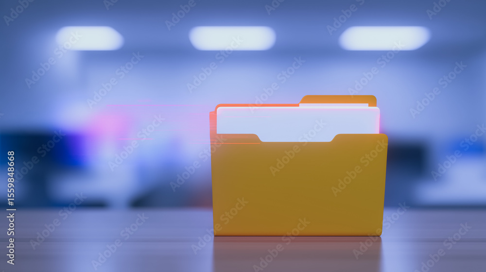 Aufkleber organized records: a close-up of a file folder on a desk, neatly organized and filled with essential