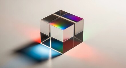 Glass cube prism dispersing light into spectral colors