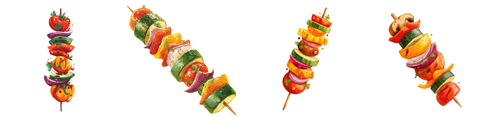 Grilled Vegetable Skewers: Colorful Vegetarian Kebabs on White