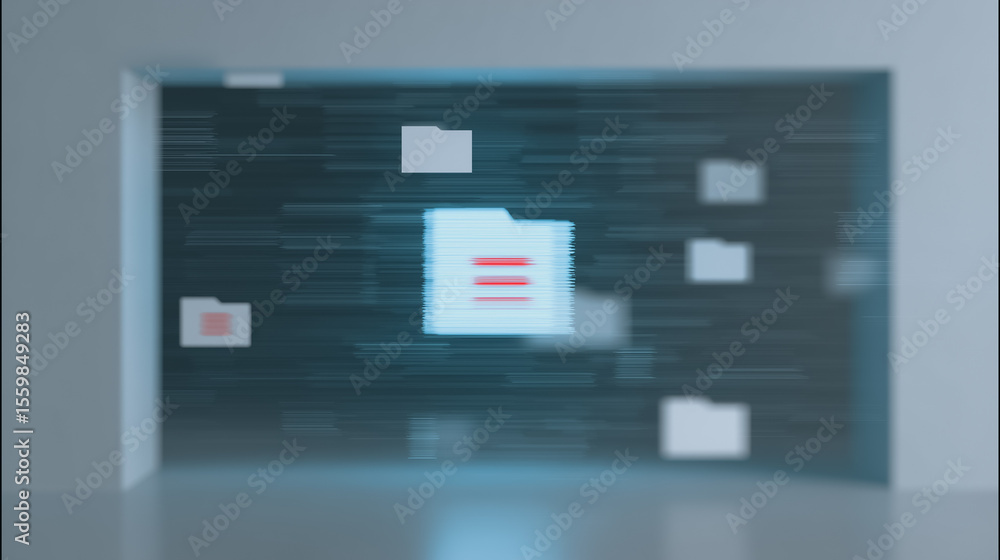 Poster data file fusion: an ethereal scene depicts a cluster of data files floating within a digital displa