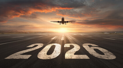 Airplane Taking Off Toward 2026 – New Year, Goals, and Future Journey Concept