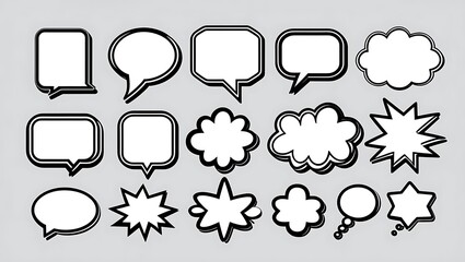 Collection of diverse comic book style speech bubbles and thought bubbles