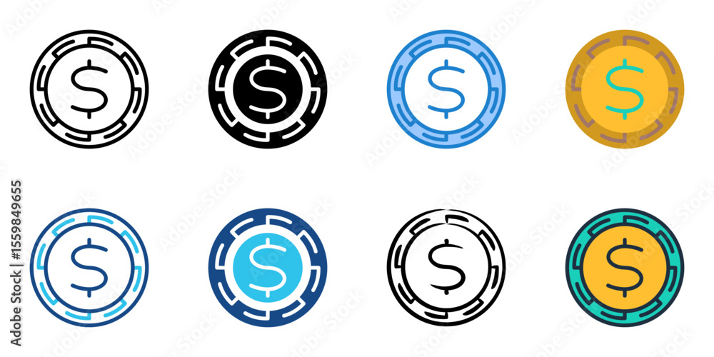 Poster coin icon set multiple style collection