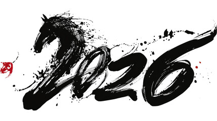 Ink Brush Horse Illustration – Chinese New Year of the Horse Symbol 2026