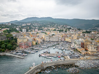 Aerial view of the Citadel of Bastia in the north of Corsica island - Genoese city overlooking the...