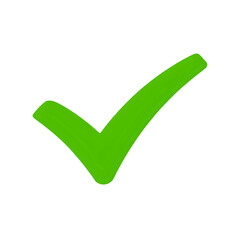 Bright green check mark symbol painted with a brush on a png background