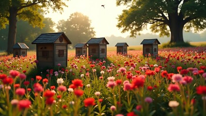 Beehives in a Poppy Field