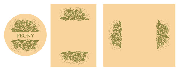 Peony Woodcut Illustration – Elegant Vintage Floral Design for Packaging & Artisanal Branding © OneVectorArt