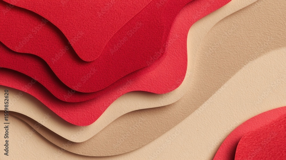 Poster abstract layered red and beige paper background with smooth organic patterns