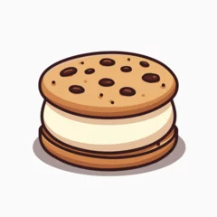Delicious Cartoon Chocolate Chip Cookie Ice Cream Sandwich Illustration on White Background © FEROHORA