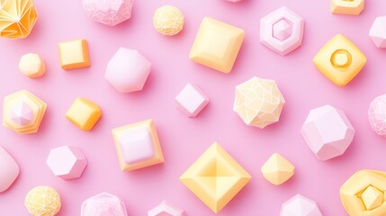 Geometric Shapes on Pink Background: Pastel Colors, Abstract Composition, Modern Design.