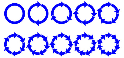 Circle arrow charts. Circle diagram infographic set, spinning arrow, repeat circle combinations and reload icon vector set. Business strategy workflow process infographic elements, circular statist