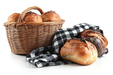 Fresh baked loaves and rolls in a wicker basket
