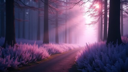 A path through a mystical, sunlit forest.