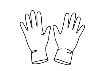 Obraz premium Hand gloves drawing. It is a black and white outline image of two hand gloves, protective coverings for hands, often used for various tasks. Vector sketch line art draw.