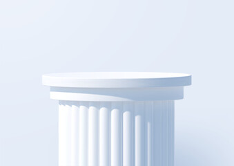 White podium like a classic column for product presentation. Podium stage. Minimal scene with podium, Vector illustration.