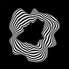 Abstract background with circle wave lines. Dynamic abstract vector design. 3D optical illusion- line art. Curved smooth shape on black background.