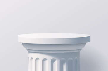White podium like a classic column for product presentation. Empty podium. Minimal scene with podium, Vector illustration.
