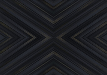 Abstract striped textured 3d black background with golden halftone. Luxury black and gold banner. Vector illustration with copy space.