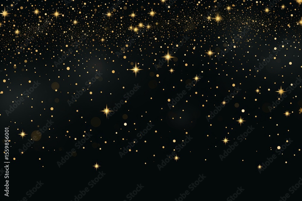 Poster golden glowing particles falling down on black background creating a festive atmosphere for christma