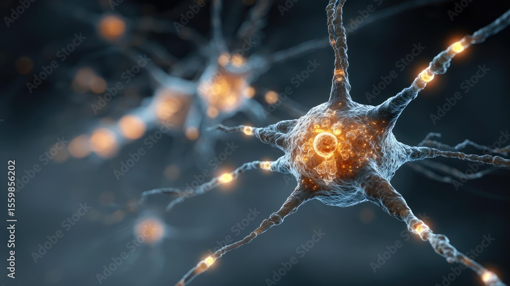 Poster biological logic from brain-inspired neuron activation concept. close-up view of neurons showcasing 