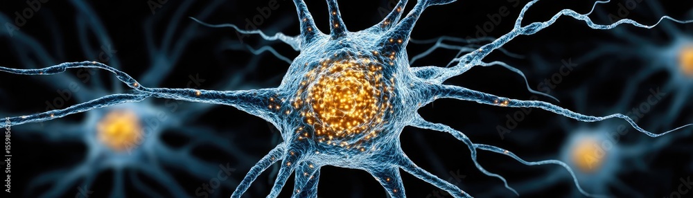 Poster biological logic from brain-inspired neuron activation concept. close-up of neurons showcasing intri