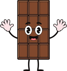 Happy cartoon chocolate bar character waving with arms and legs