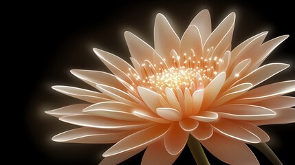Glowing Abstract Flower with Illuminated Petals and Dark Background
