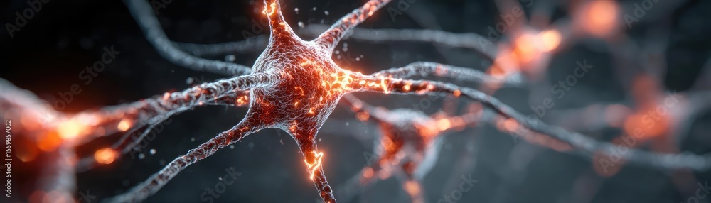Poster biological logic from brain-inspired neuron activation concept. close-up view of glowing neurons sho