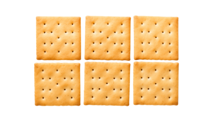 Six crackers, a simple snack of baked goodness Isolated on transparent Background